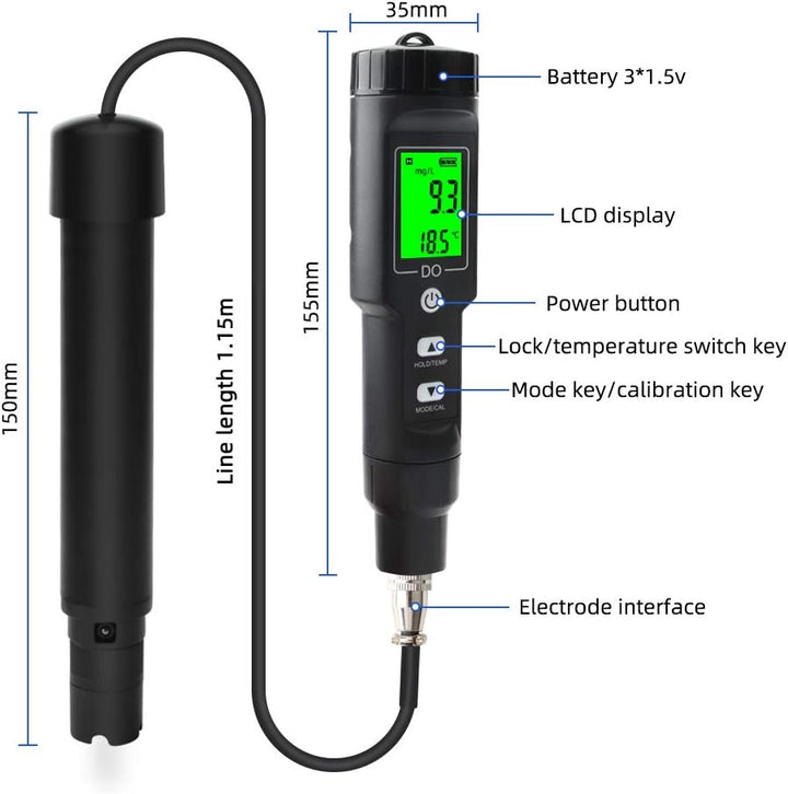 Jadeshay Messgerät für gelösten Sauerstoff, 0.0-40.0mg/L Digitaler Stift-Analysator für gelösten Sau