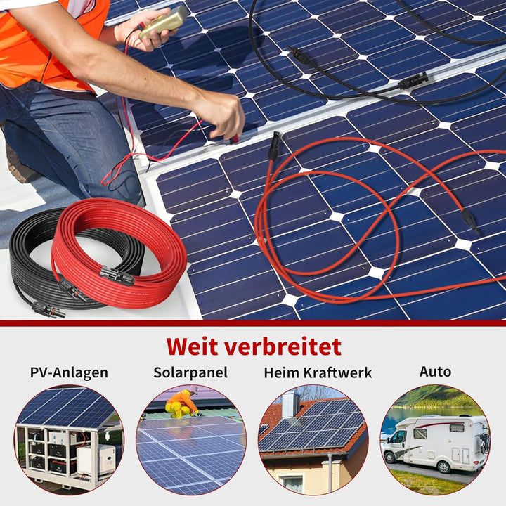 Solarkabel 4mm² 15M x 2 Solar Verlängerungskabel mit Solarstecker, Solar Verlängerung Photovoltaik K