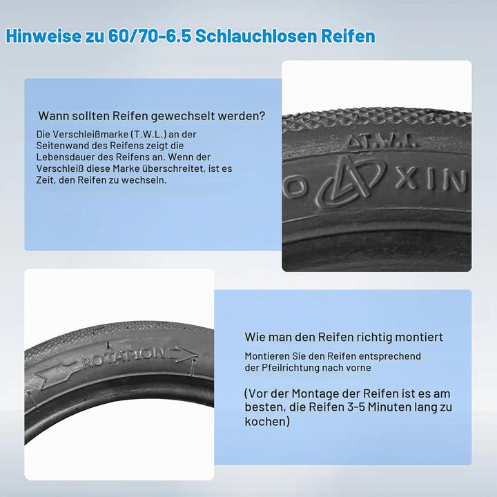 Amitor 60/70-6.5 Gummireifen E Scooter für Ninebot Max G30, Tubeless Reifen mit Ventil, E Scooter Re