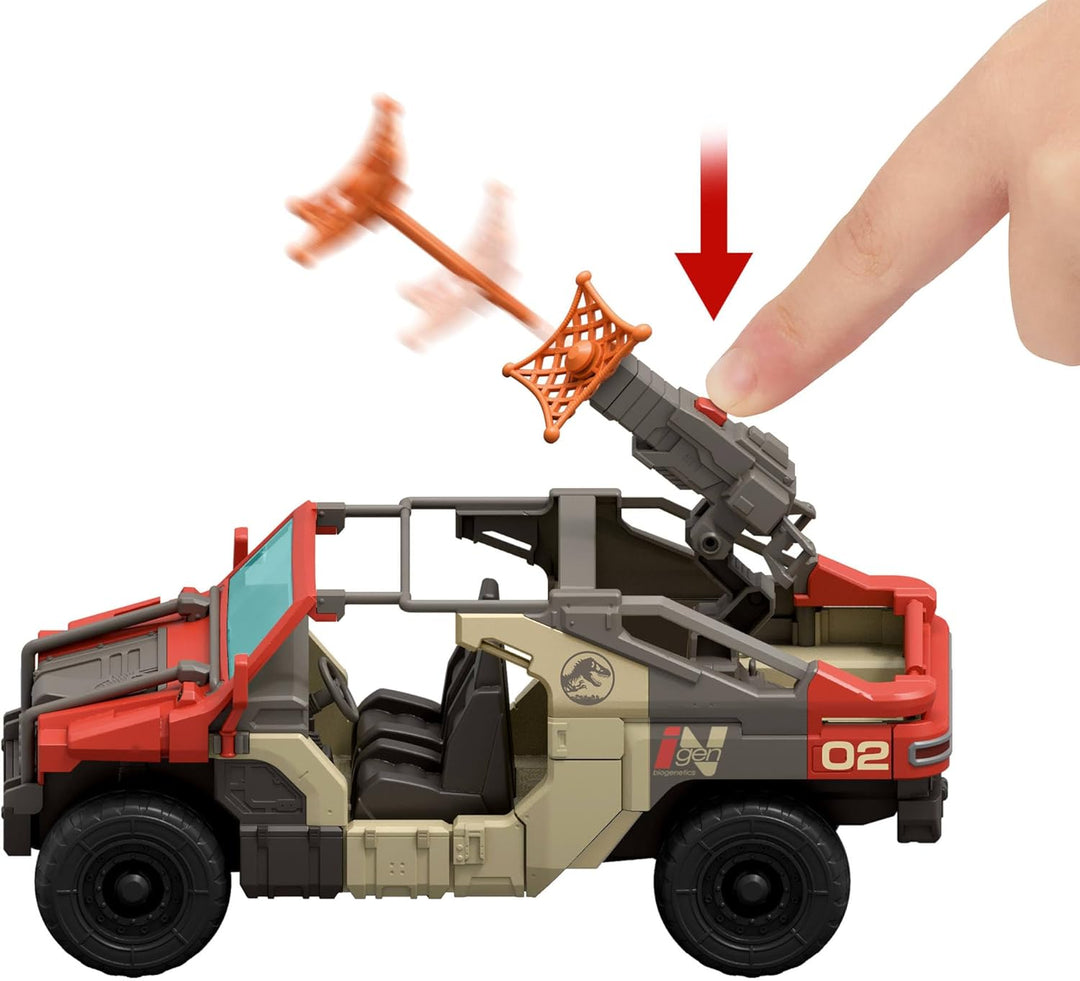Mattel Jurassic World: Die Wiedergeburt Fahrzeug mit 1 menschlichen Figur und 1 Dinosaurier-Figur, L
