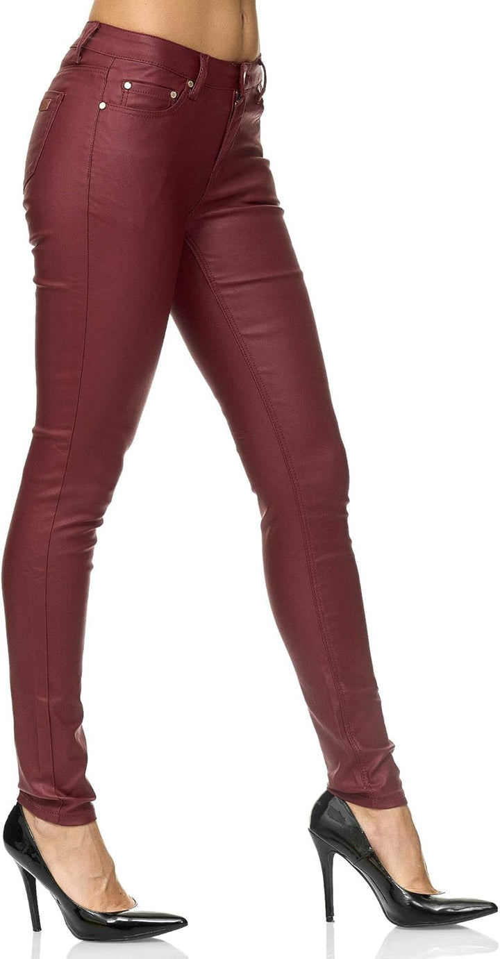 Elara Damen Hose Kunstleder Push Up Effekt Chunkyrayan 40 Slim Rot, 40 Slim Rot