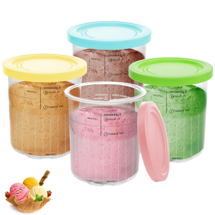 Nepfaivy Behälter für Ninja Creami Deluxe - 4er-Set Eiscremebecher und Deckel Kompatibel mit Ninja C