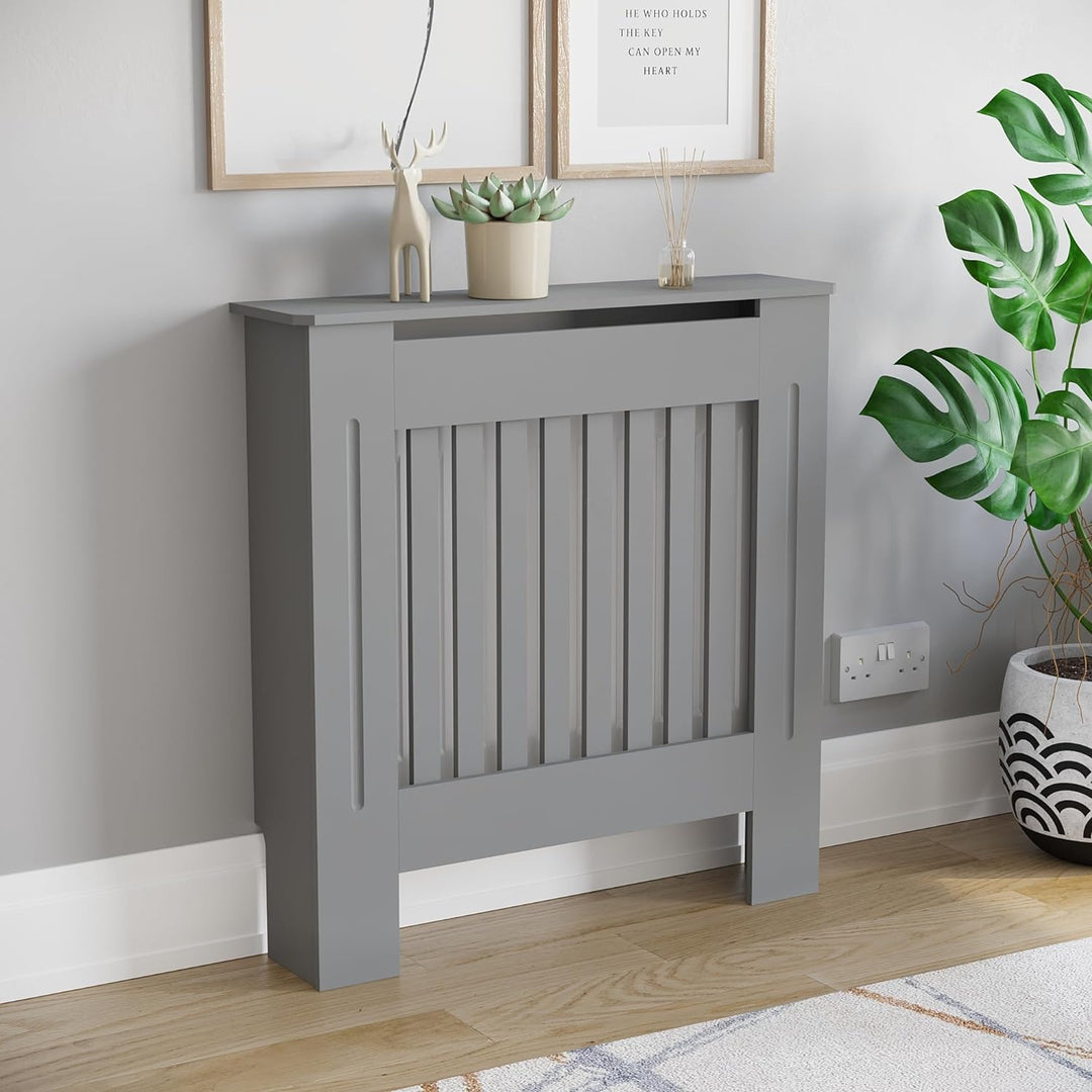 Vida Designs Chelsea-Heizkörperabdeckung, modernes Lamellengrill-Design, grau lackierter MDF-Schrank