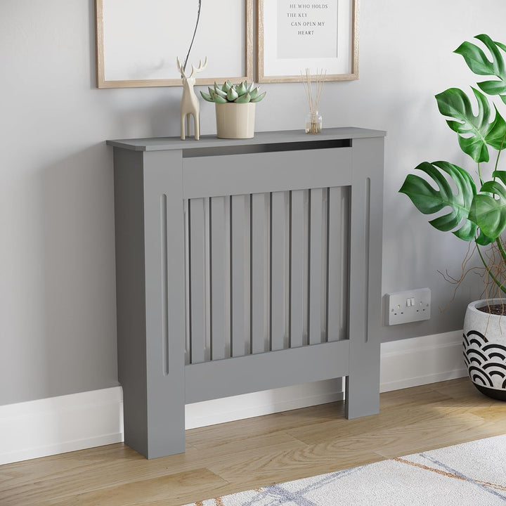 Vida Designs Chelsea-Heizkörperabdeckung, modernes Lamellengrill-Design, grau lackierter MDF-Schrank