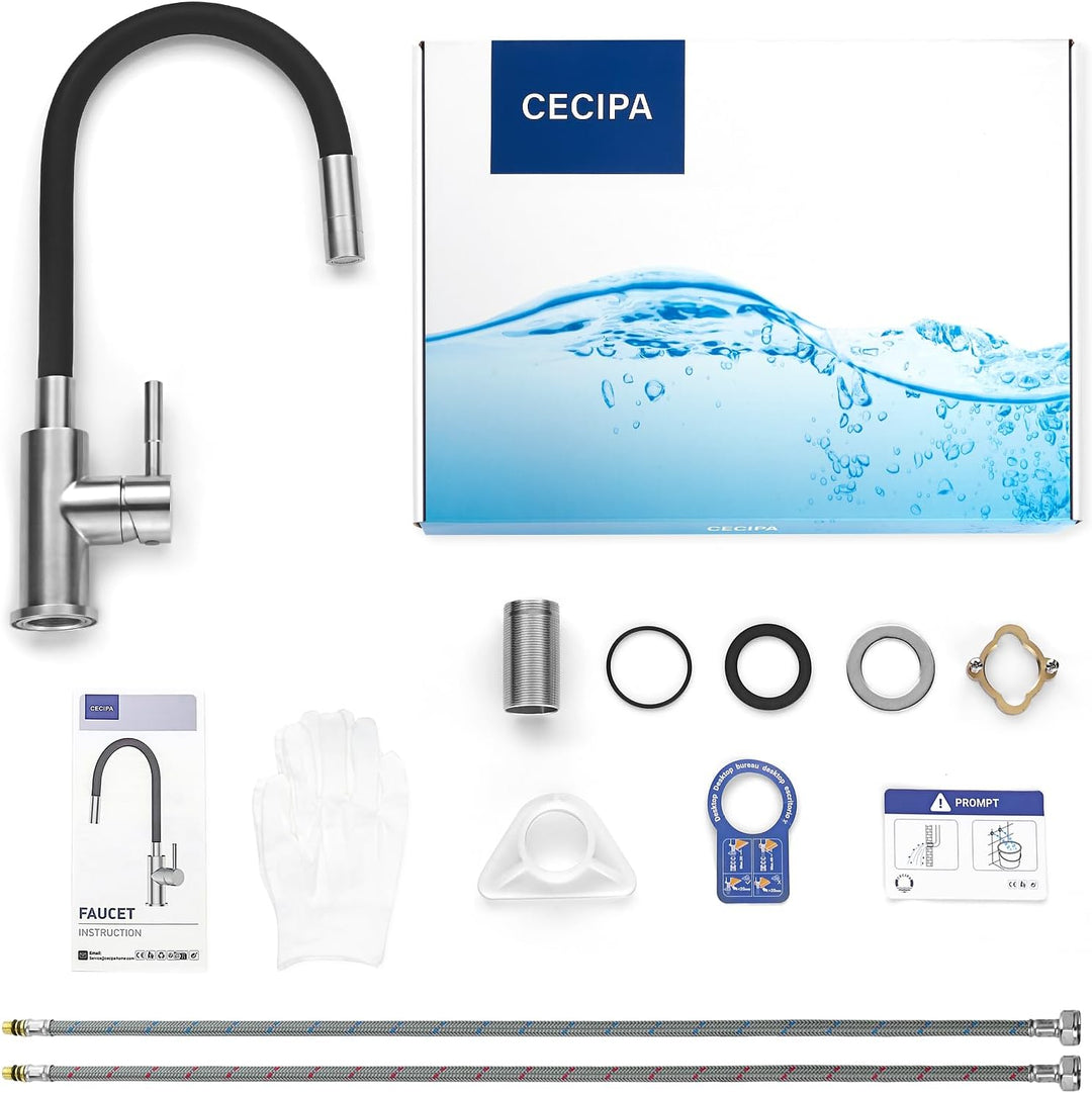 CECIPA Flexibler Küchenarmatur Schwarz, Wasserhahn Küch mit 2 Strahlarten, Mischbatterie Küche Schwa