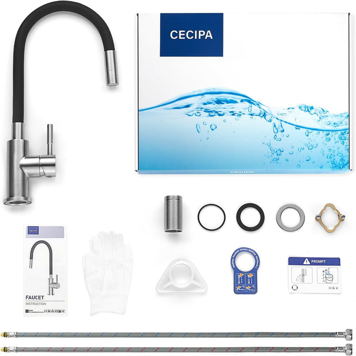 CECIPA Flexibler Küchenarmatur Schwarz, Wasserhahn Küch mit 2 Strahlarten, Mischbatterie Küche Schwa