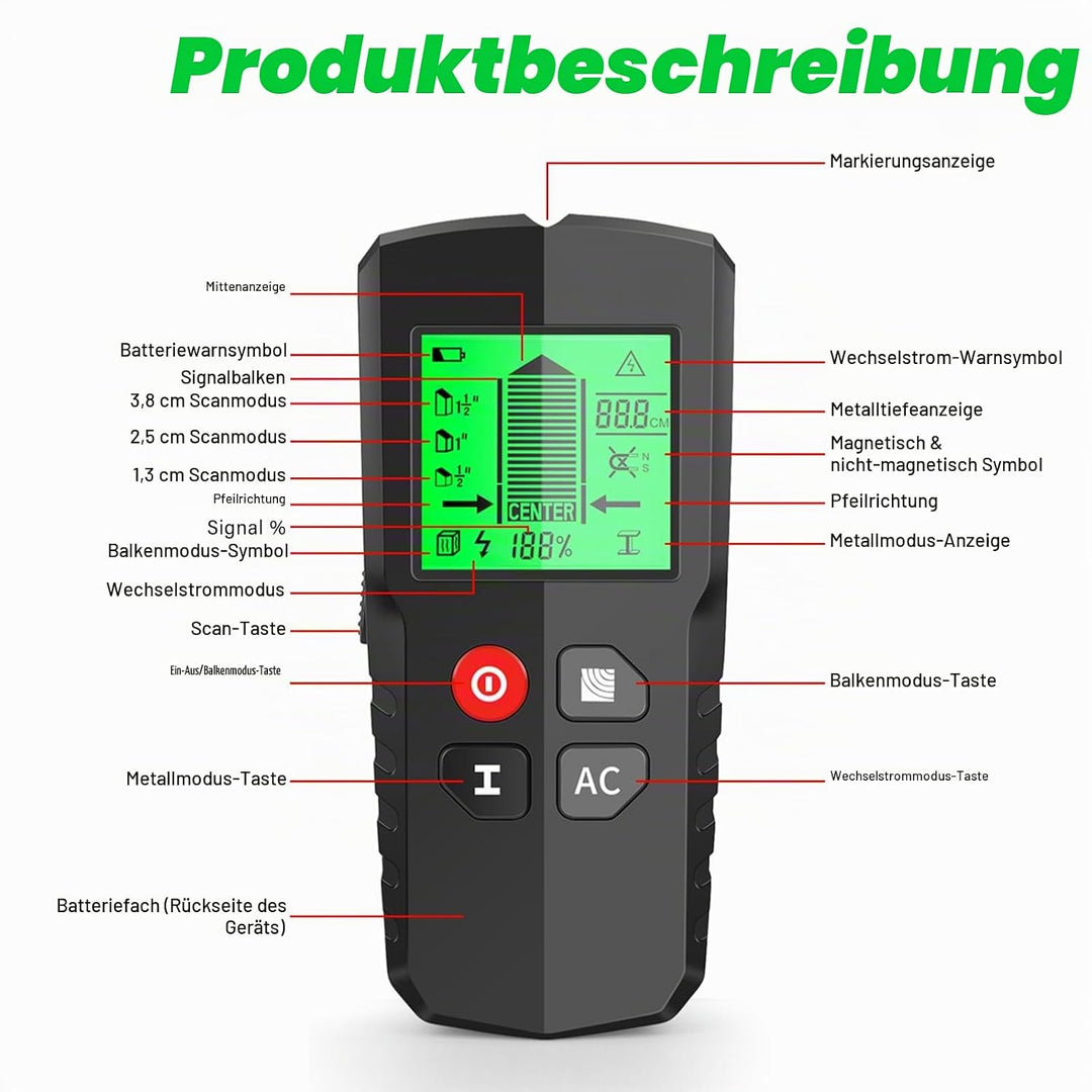 5 in 1 Multifunktions Wandscanner Leitungssucher Kabelfinder Detektor zur Ortung und Erkennung von H