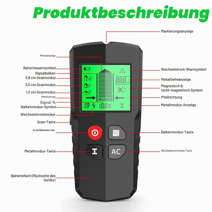 5 in 1 Multifunktions Wandscanner Leitungssucher Kabelfinder Detektor zur Ortung und Erkennung von H