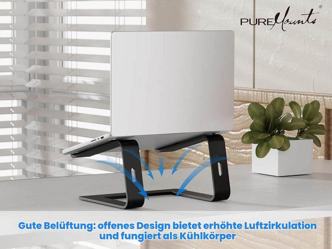 PureMounts Laptop Ständer Ultra-Slim, Ergonomischer Aluminium Notebookhalter mit Belüftung &amp; Anti-Ru