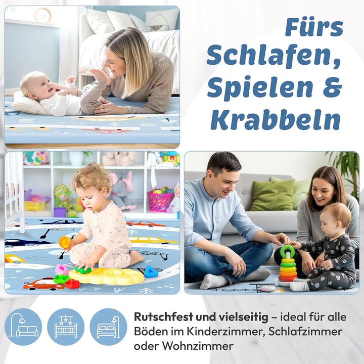 Seidenweiche Krabbelmatte Baby 200x150x3cm Autos & Strassen Extra Dicke(3cm) Spielmatte Kinder mit P
