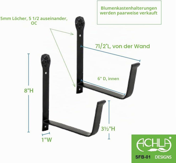 Achla Blumenkasten-Halterung, Eisen, Schwarz, 15,2 cm 6-inch, 6-inch