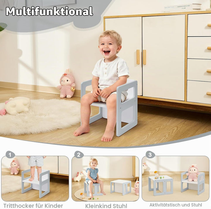 FUNLIO Höhenverstellbarer Montessori-Entwöhnungsstuhl für 1-3 Jahre, Qualitätsstuhl aus Massivholz,