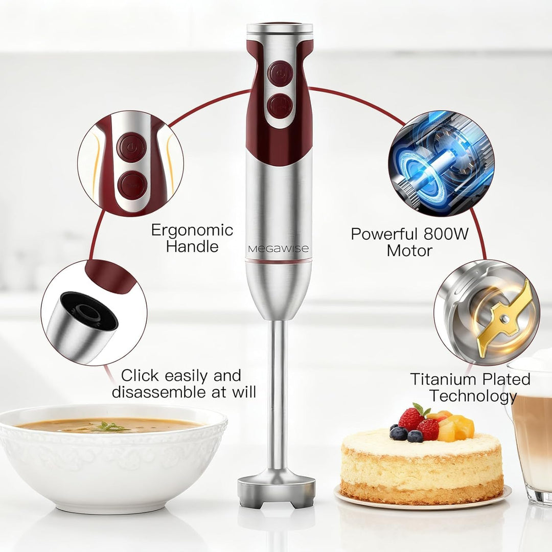 Megawise 3-in-1-Stabmixer – 12 Geschwindigkeiten, inkl. leistungsstarkem Mixstab, Schneebesen und Mi