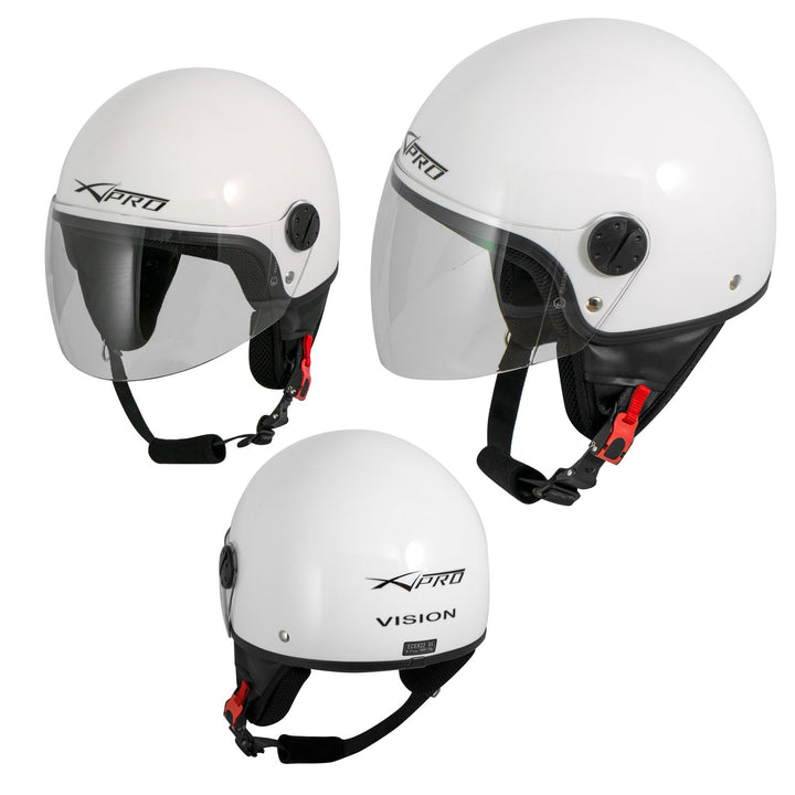 Motorradhelm Motorrad Roller Jet Helm Demi Mit Viser SonicMoto 55-56 cm ( S) Weiss, 55-56 cm ( S) We