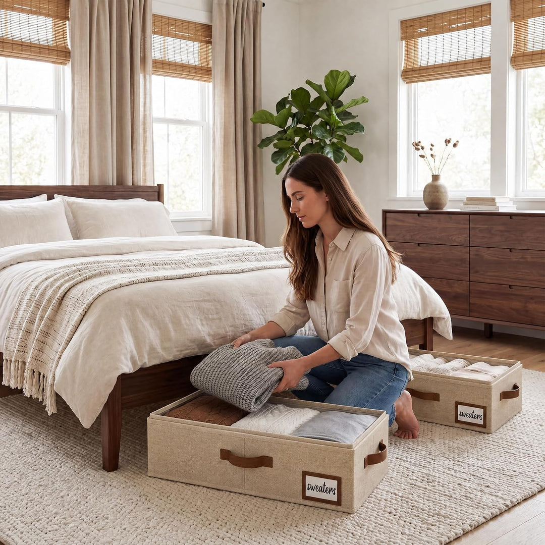 StorageWorks Unterbett Aufbewahrung, grosse Unterbett Aufbewahrungsbox mit Deckel Stoff, faltbare Un