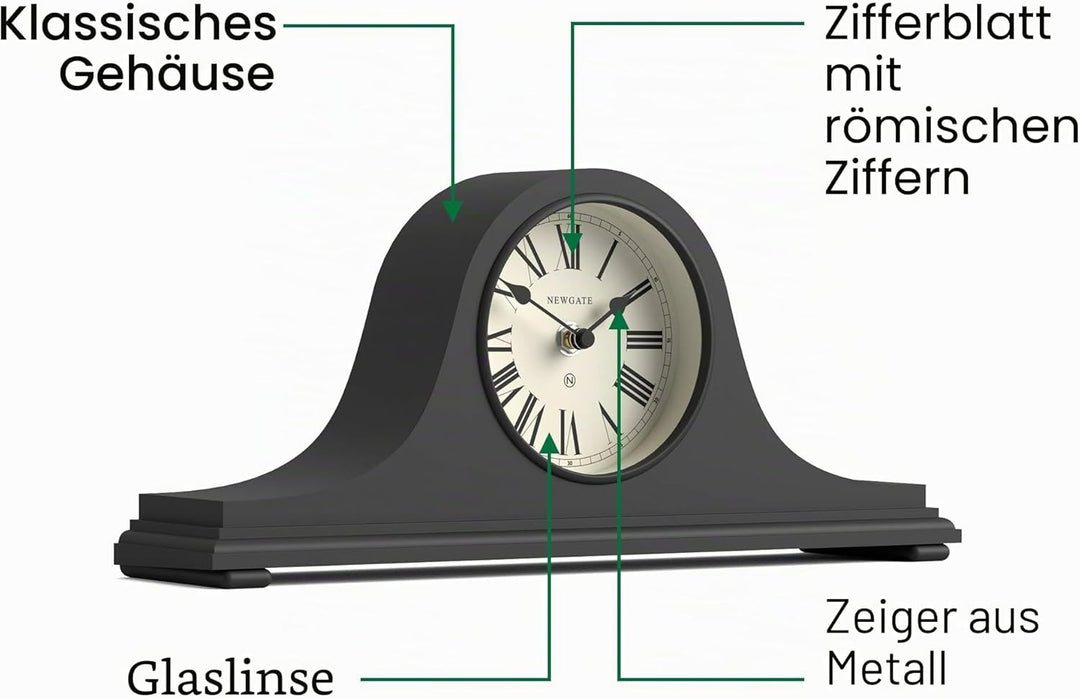 NEWGATE® Time Machine Kaminsims Uhr | Klassisches Design des napoleonhutes | Dunkelgrau | Römische z