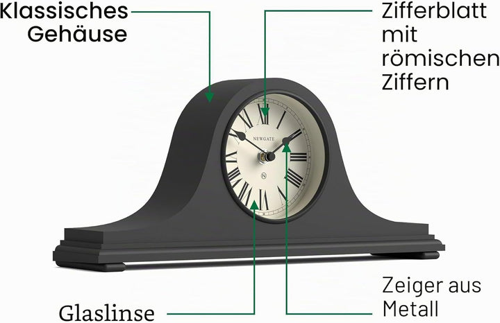 NEWGATE® Time Machine Kaminsims Uhr | Klassisches Design des napoleonhutes | Dunkelgrau | Römische z