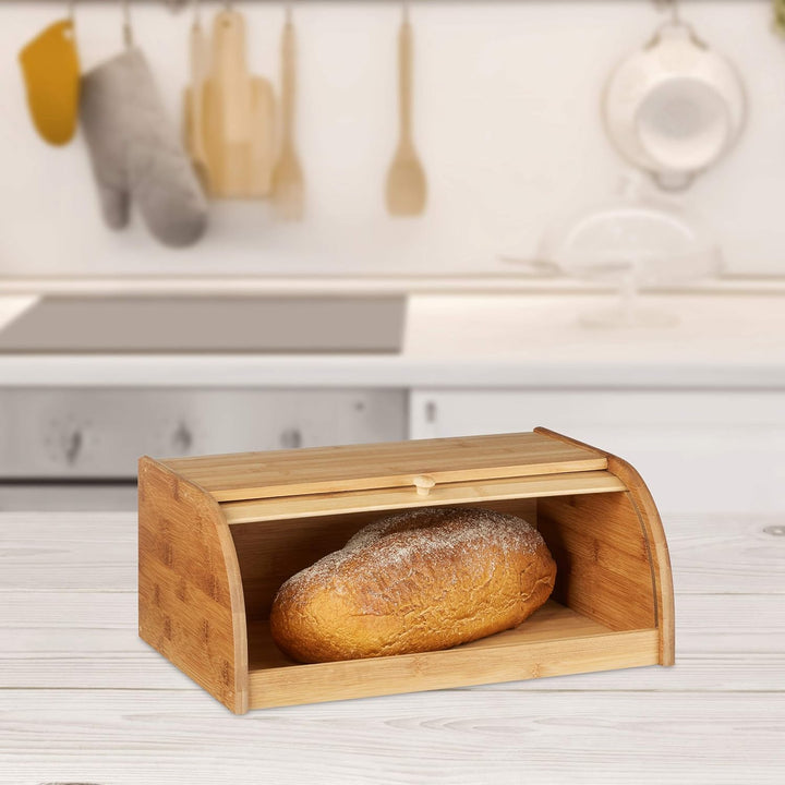 Relaxdays Brotkasten Bambus HBT: 16,5 x 40 x 27,5 cm Rollbrotkasten für aromadichte Brot Aufbewahrun