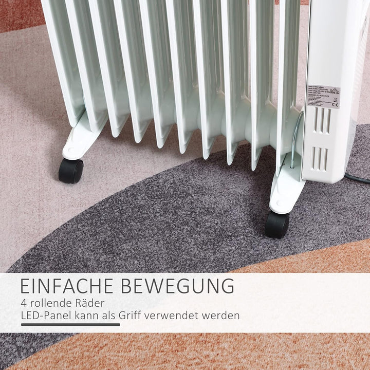 HOMCOM Ölradiator tragbar elektrisch Heizkörper 2500W 3 Heizstufen 24-Stunden-Timing elektrische Hei