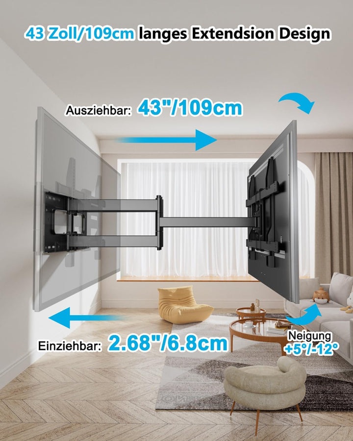 FORGING MOUNT TV Wandhalterung 109CM Langer Arm Schwenkbar Neigbar TV Halterung für 50-90 Zoll Flach