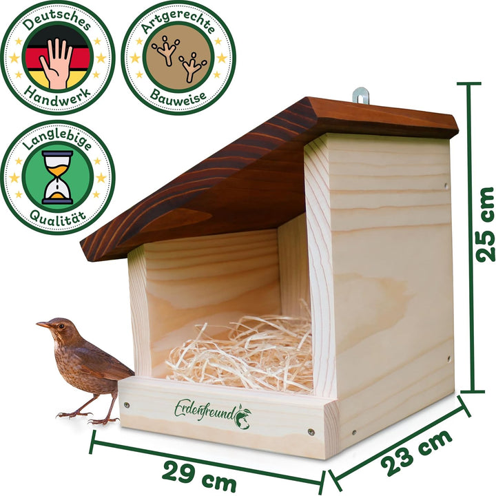 ERDENFREUND® Amsel Nistkasten halboffen extra für Freibrüter/Halbhöhlenbrüter Nistkasten Amsel artge