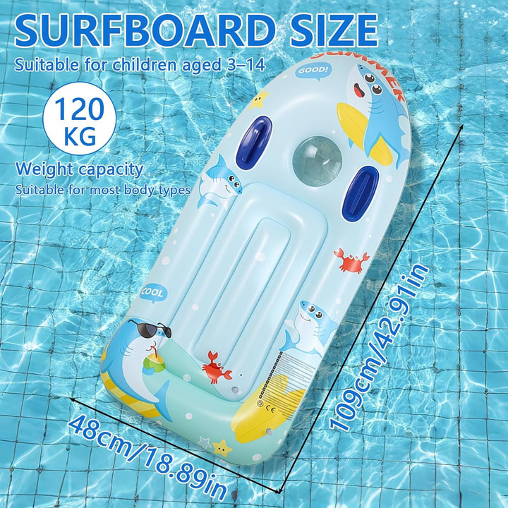CIYIN Schwimmbrett Bodyboard Aufblasbar, Surfbrett Bodyboard mit Griffen, Schwimmhilfe Aufblasbar Ki