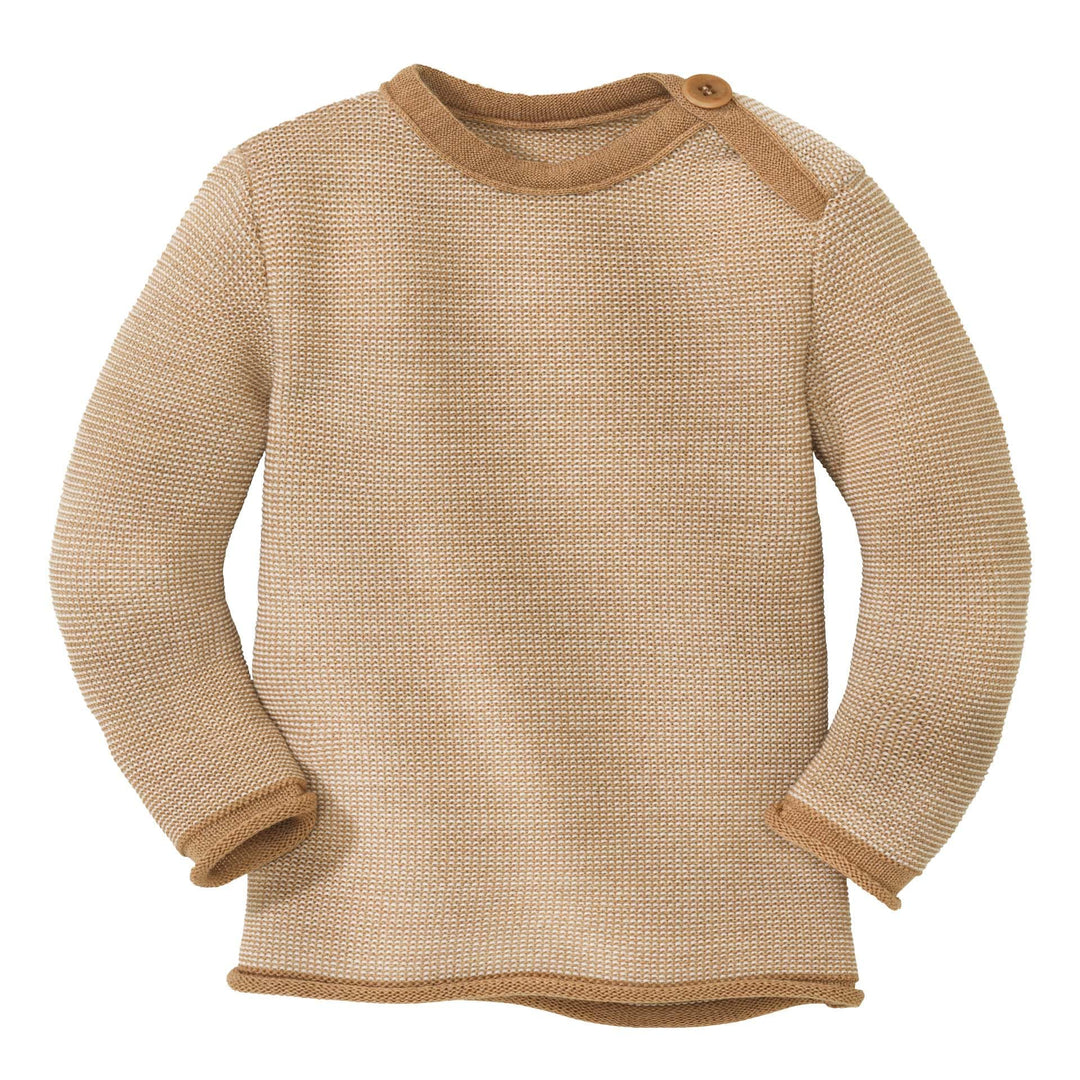 Disana Melange-Pullover, mit Knopfverschluss am Kragen | 100% Bio-Merinowolle GOTS, IVN Best | Newbo