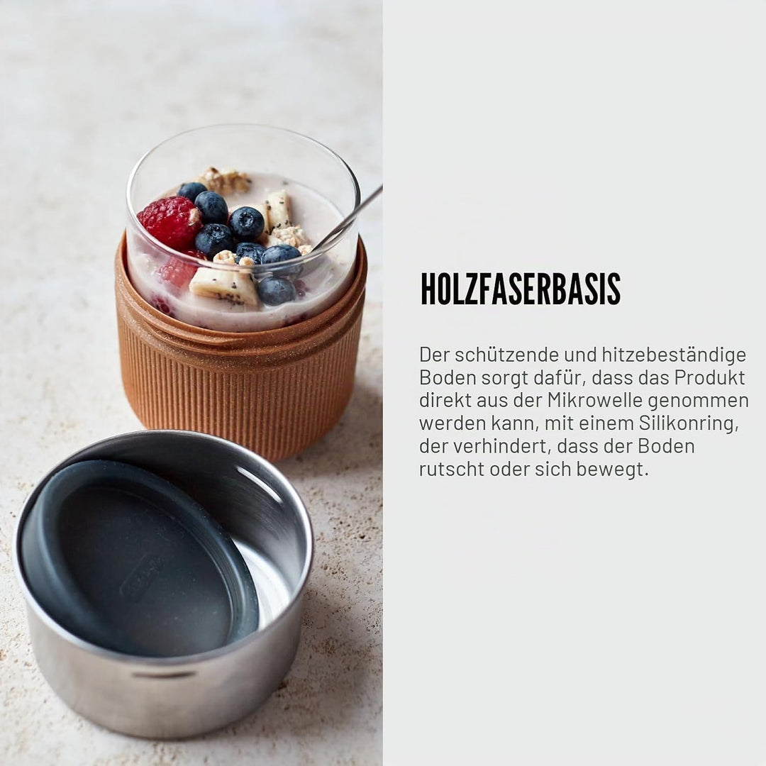 BLACK + BLUM Lunchschale aus Glas, Mandel, 450 ml, Borosilikatglas mit Schutzhülle aus nachhaltiger
