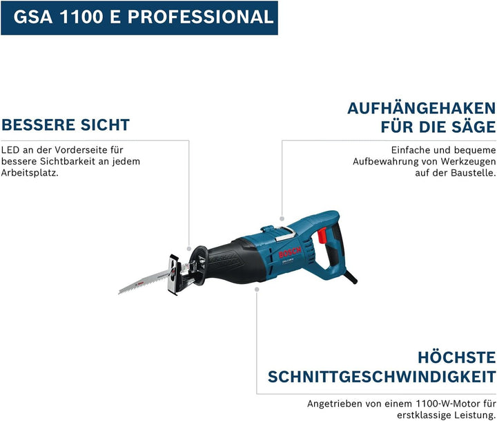 Bosch Professional Säbelsäge GSA 1100 E (1100 Watt, inkl. 1 x Säbelsägeblatt S 2345 X für Holz, 1x S