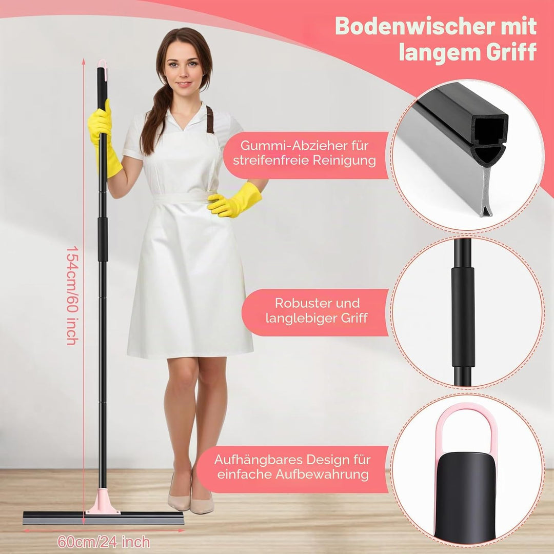 wlich Bodenabzieher Mit Stiel 154 cm, 60 cm Wasserschieber, Rosa/Schwarz | Grosse Abziehkante, Robus