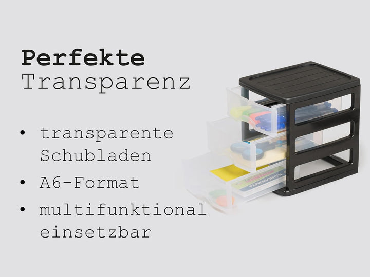 Hausfelder Schubladenschrank, Schubladencontainer, Schubladen Format A6, durchsichtige Schubladen, B