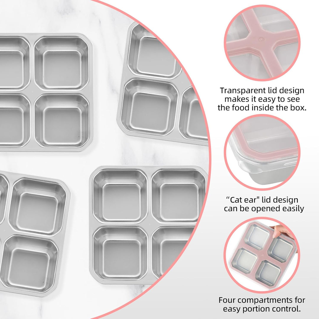 Misichao Edelstahl Snackbox mit 4 Fächern, 400ML Snackdose Kinder, Brotdose Erwachsene, Lunchbox Spü