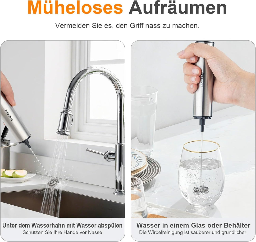 GRIFEMA Milchaufschäumer Stab Elektrisch, Tragbar Milk Frother Aufladbar, 13000 U/min, handmilchaufs
