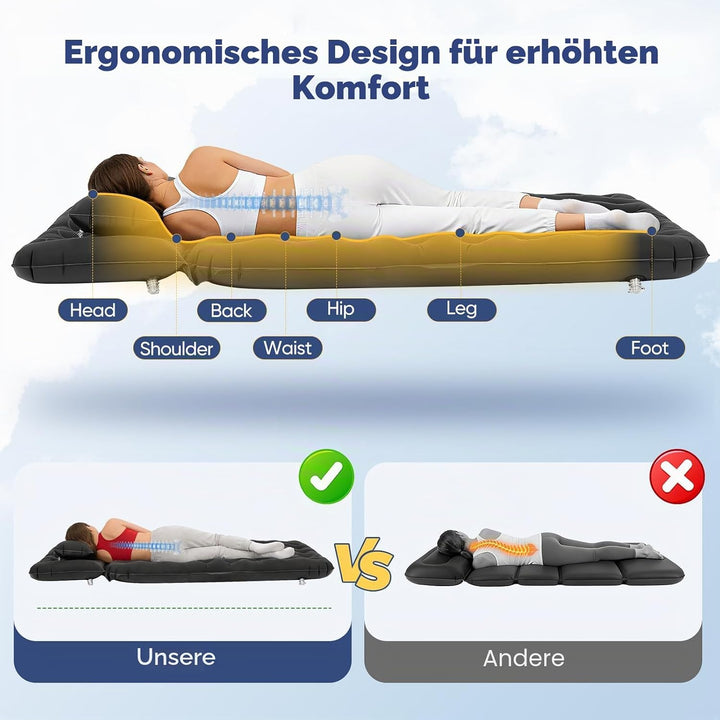 Luftmatratze für Auto, Aufblasbares Bett für Rücksitz, Luftmatratze SUV mit Luftpumpe und Kissen für