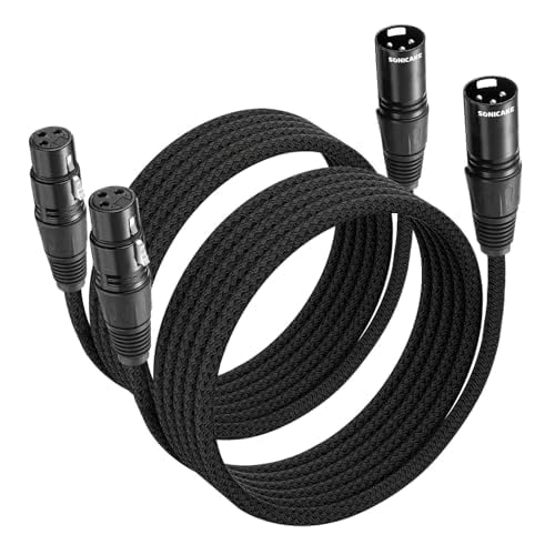 SONICAKE XLR Mikrofonkabel Stecker auf Busche 3-polig Nylon geflochten XLR Kabel Schwarz (3M 2 Stück