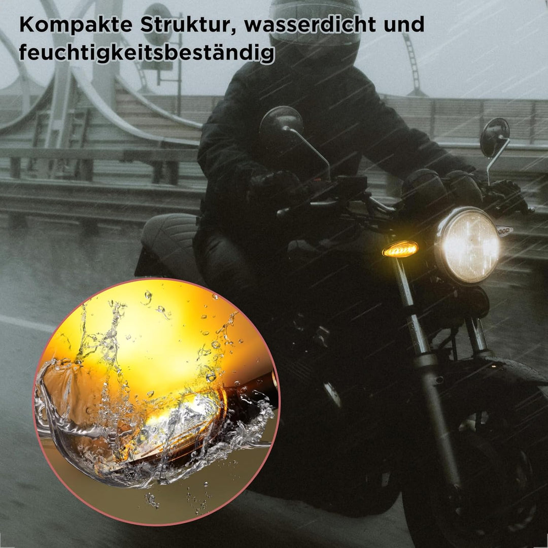 evermotor Universal 12V 4 Stück E32 LED Motorrad Laufeffekt Blinker Aluminiumschale mit schöner Ober