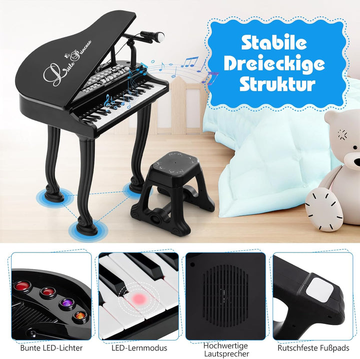 DREAMADE 37 Tasten Keyboard Kinder, mini E-Piano mit Hocker & Mikrofon & 3 Lehrmodi & 8 Rhythmen & A