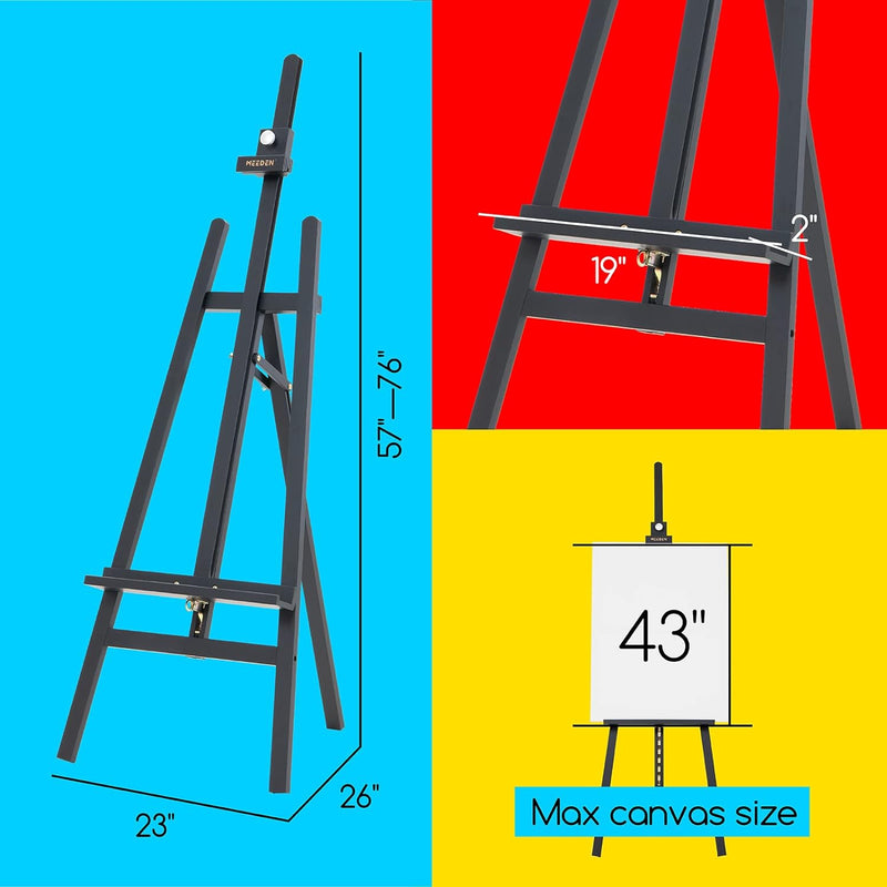 MEEDEN Staffelei Holz gross für Anzeige, Verstellbar von 147 bis 198cm, für Leinwand bis zu 113cm, M