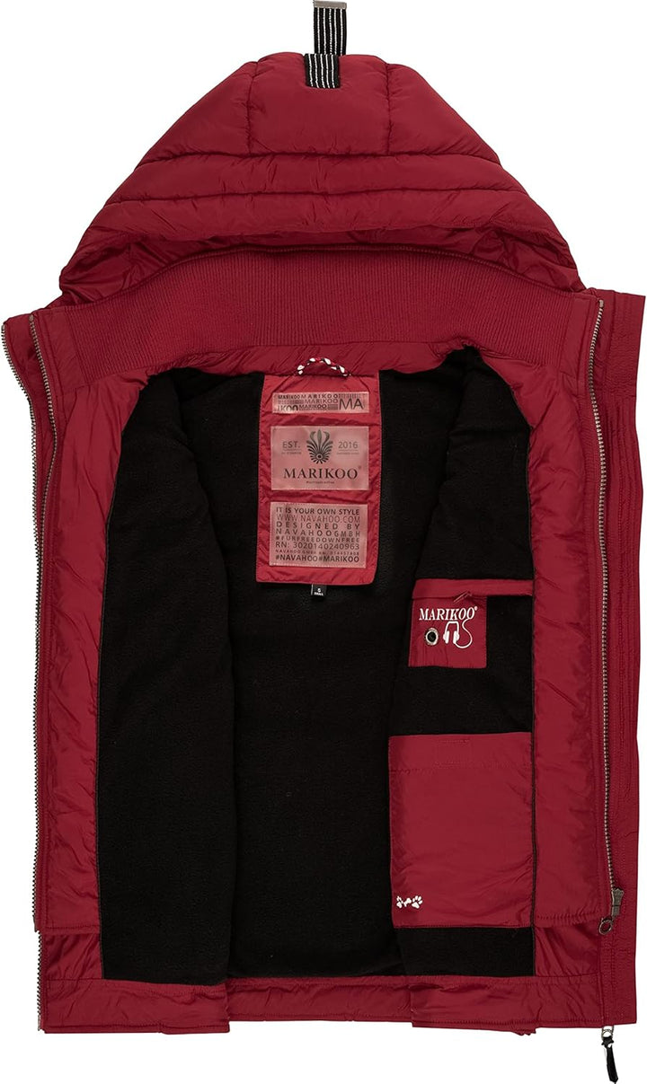 MARIKOO Damen leichte Übergangsweste Steppweste mit Kapuze Taisaa XS-3XL XS Blood Red, XS Blood Red