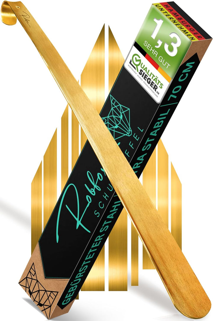 Robfox 70cm Schuhlöffel I extra stabiler Schuhanzieher aus gebürstetem Stahl I 70 cm lange Schuhanzi