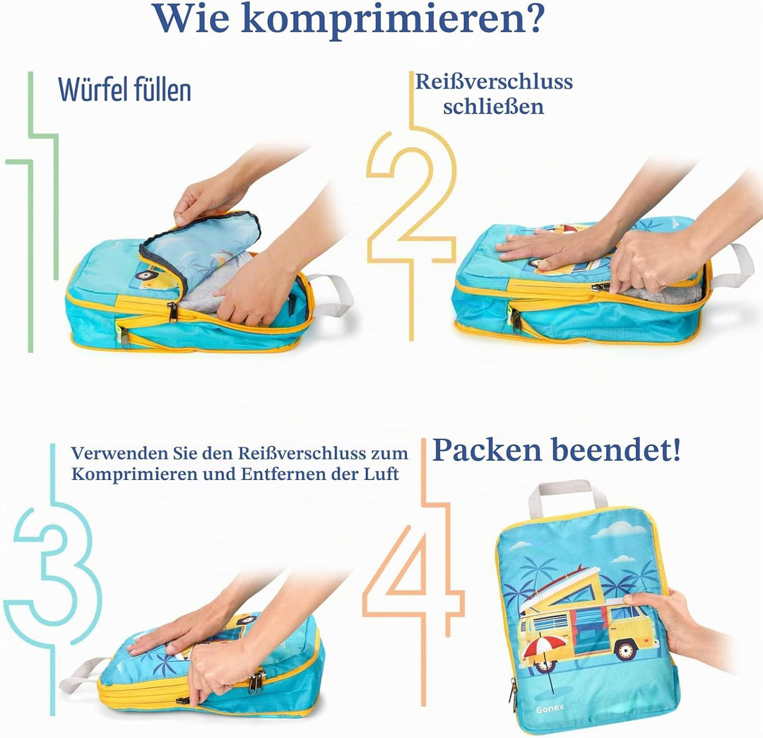 Gonex Compression Packing Cubes 4er Set, Gonex Kleidertaschen 4-teilig Verpackungswürfel, Kleidertas