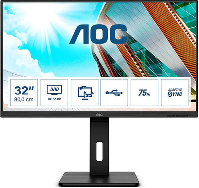 AOC U32P2 - 32 Zoll UHD Monitor, höhenverstellbar (3840x2160, 75 Hz, HDMI 2.0, DisplayPort, USB Hub)