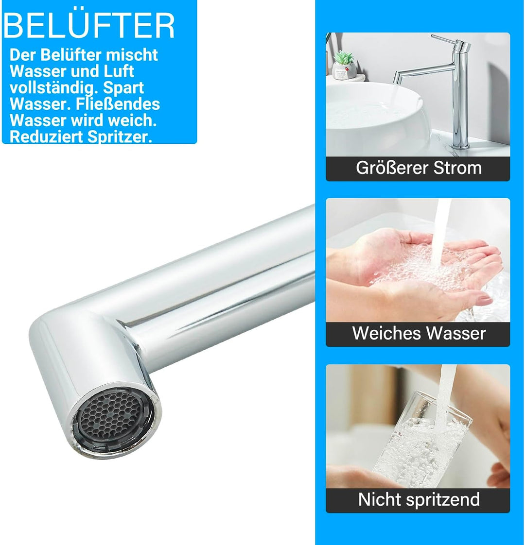 Waschtischarmatur chrom Hoch Wasserhahn Bad Badezimmer Waschbecken Armatur Edelstahl Einhebelmischer