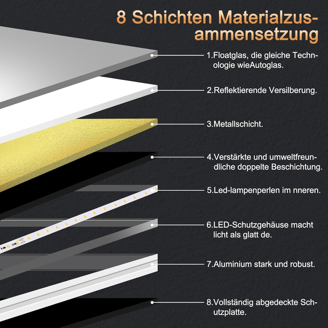 Youyijia LED Badspiegel mit Beleuchtung, Wandspiegel Badezimmerspiegel mit Touch-Schalter Kaltweiss