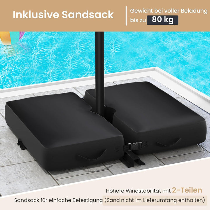 COSTWAY 300 cm Sonnenschirm mit Ständer und LED-Leuchten, Ampelschirm mit Kurbel, Gartenschirm, UV-S