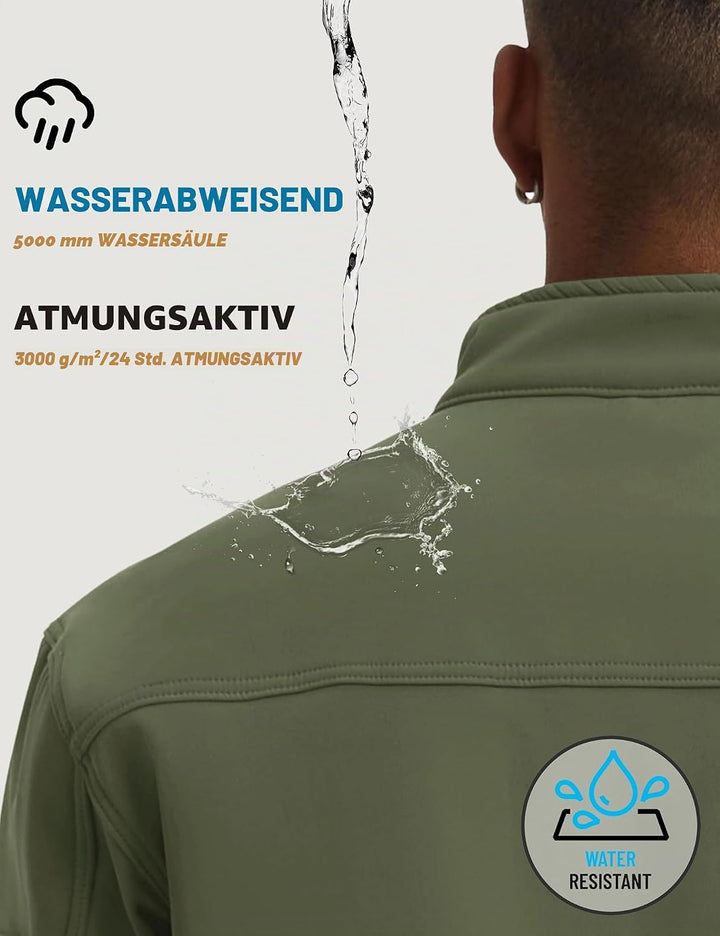 TACVASEN Herren Softshell Jacke Winddichte Outdoorjacke Übergangsjacke mit Reissverschlusstasche L A