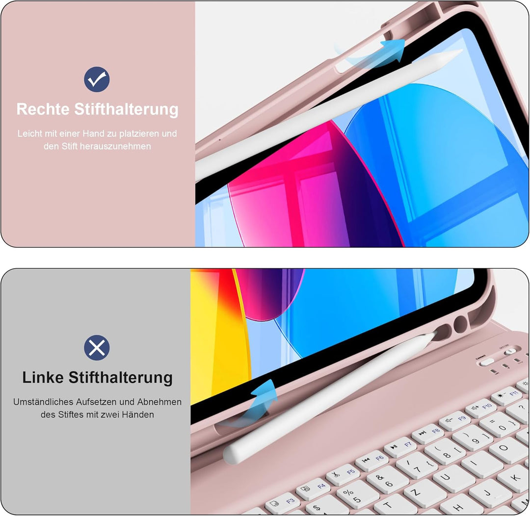 Hülle mit Tastatur für iPad A16 11/10 Generation (2025/2022, 11/10.9 Zoll) - QWERTZ Deutsches Layout