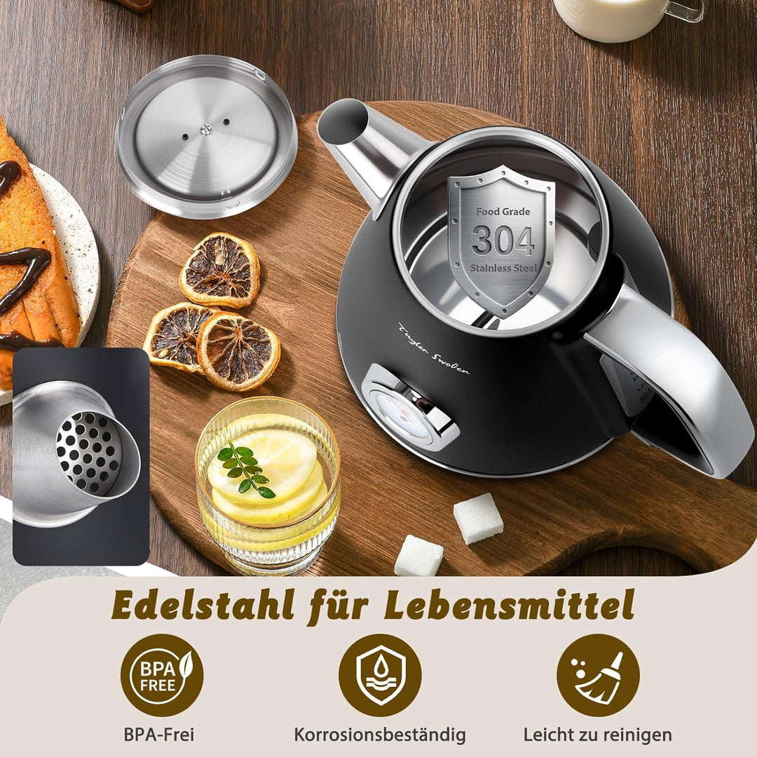 Taylor Swoden Aladin - Wasserkocher Edelstahl 1,7l, Retro elektrischer Wasserkocher mit Kalkfilter 2
