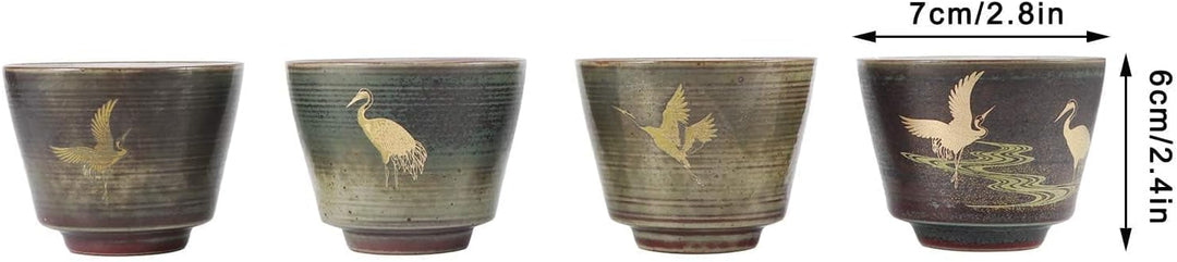 4 Stück Keramikbecher, Keramik-Teetassenset Retro-Tee-Becher in Der Chinesischen/Japanischen Kung-Fu