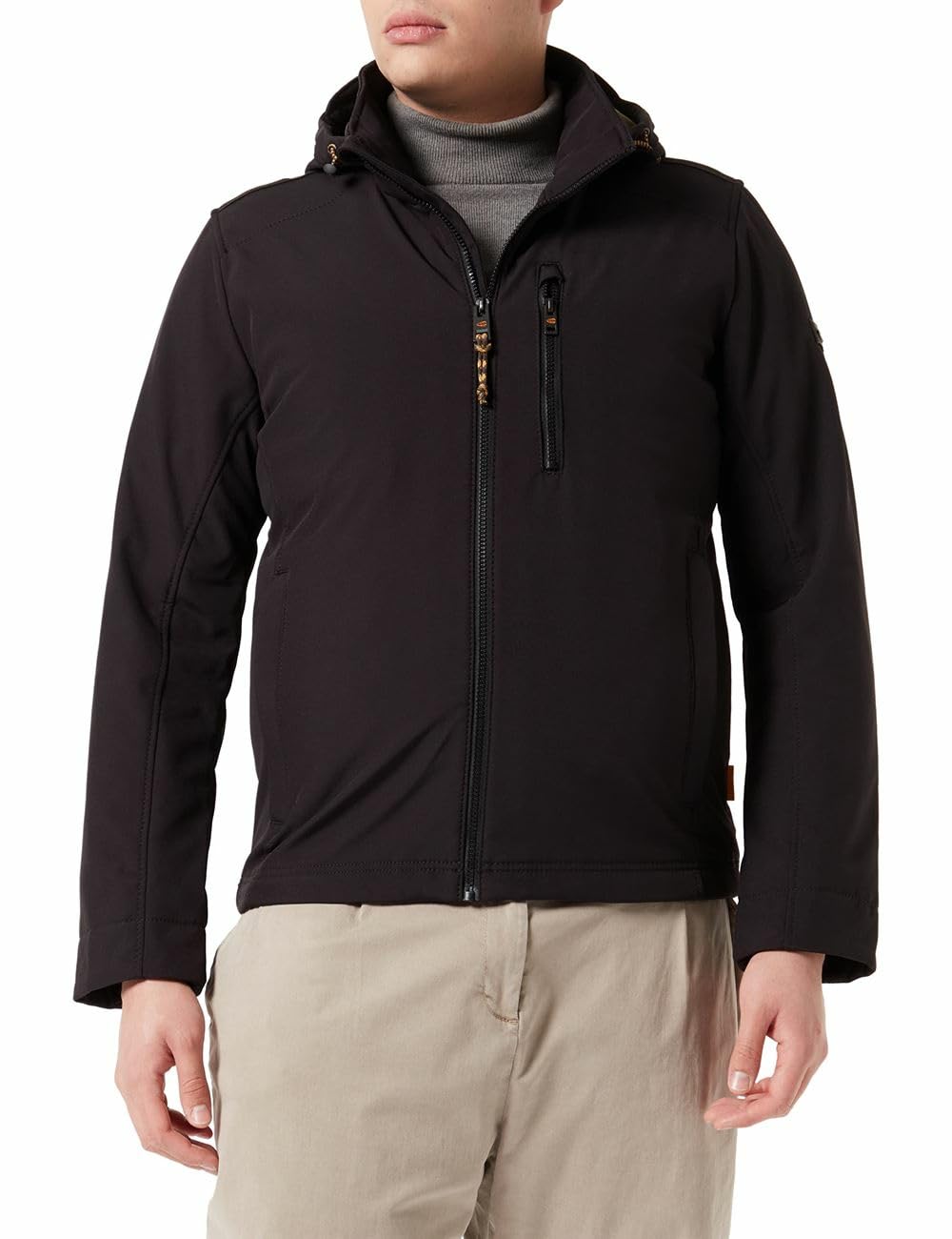 camel active Herren Wind- und Wasserabweisende Softshell-Jacke mit Abnehmbarer Kapuze 25 Schwarz, 25